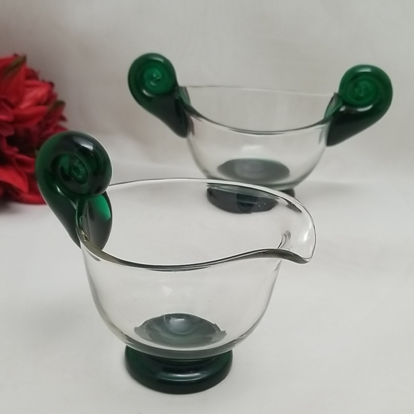 Fenton Rubel Emerald Scroll Creamer & Sugar - Picture 1 of 14